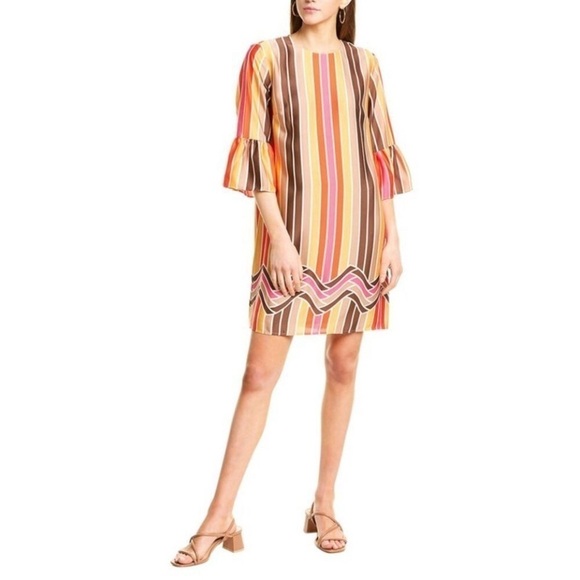 TRINA TURK Raquel Dress Mini Striped Shift Retro Bell Sleeves NEW Size 2 - Picture 15 of 16